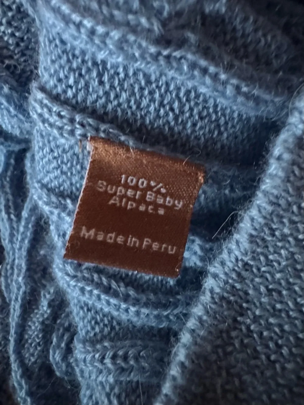 SOL Super Baby Alpaca Cable Knit Sweater Light Blue Made In Peru Mens Large